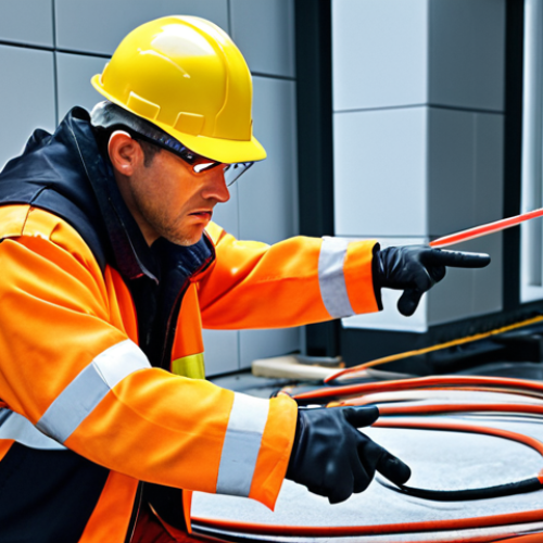 Home 11 **
Industrial safety scene. A construction worker in safety gear, looking concerned, pointing out a hazard (maybe a loose cable or a slippery surface). Emphasis on clear communication and worker involvement. Good lighting, realistic style. Focus on human element.
**