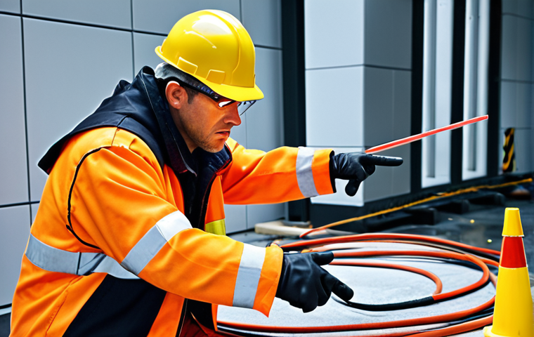 **
Industrial safety scene. A construction worker in safety gear, looking concerned, pointing out a hazard (maybe a loose cable or a slippery surface). Emphasis on clear communication and worker involvement. Good lighting, realistic style. Focus on human element.
**