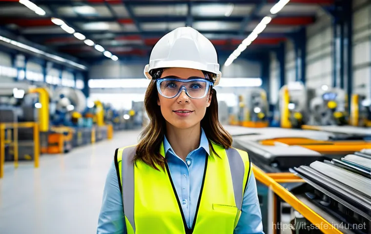 산업안전기사와 실내 공기질 관리 - **Prompt:** A dynamic, eye-level shot of a highly professional Italian safety engineer, a woman in h...