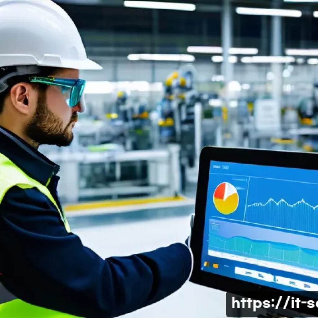 산업안전기사와 실무 중심의 안전 사례 - **Prompt:** A modern Italian factory floor with advanced digital safety integration. Workers, dresse...