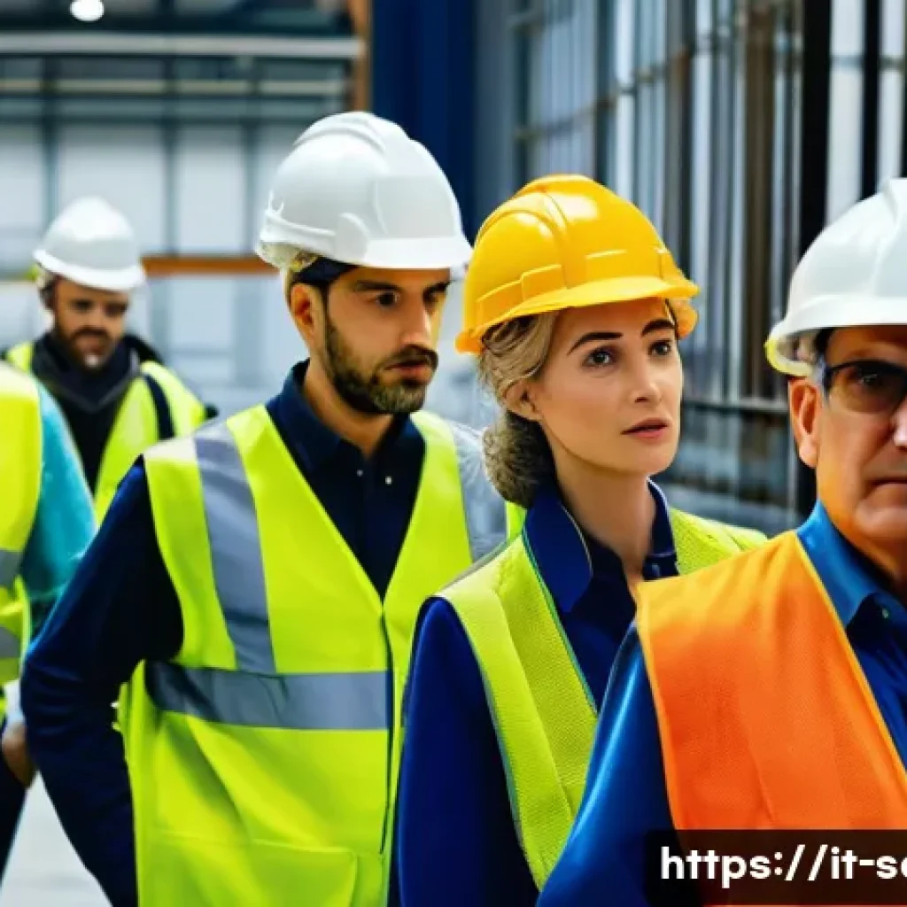 산업안전기사와 비상 대응 시뮬레이션 - A group of Italian workers in a modern industrial facility participating in a realistic emergency ev...