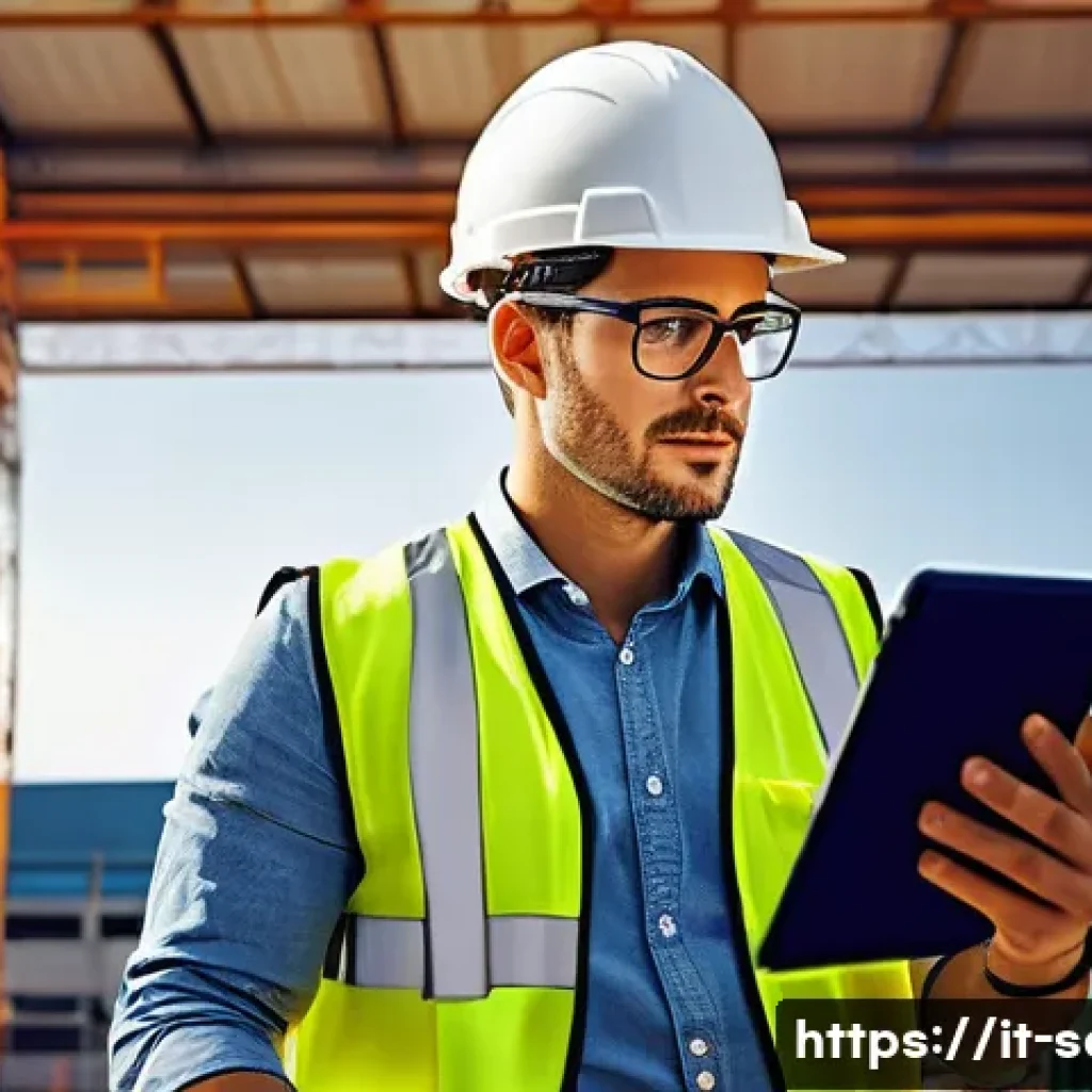 산업안전분야에서의 프리랜서 성공 사례 - A professional freelance safety consultant in an Italian construction site office, wearing business ...
