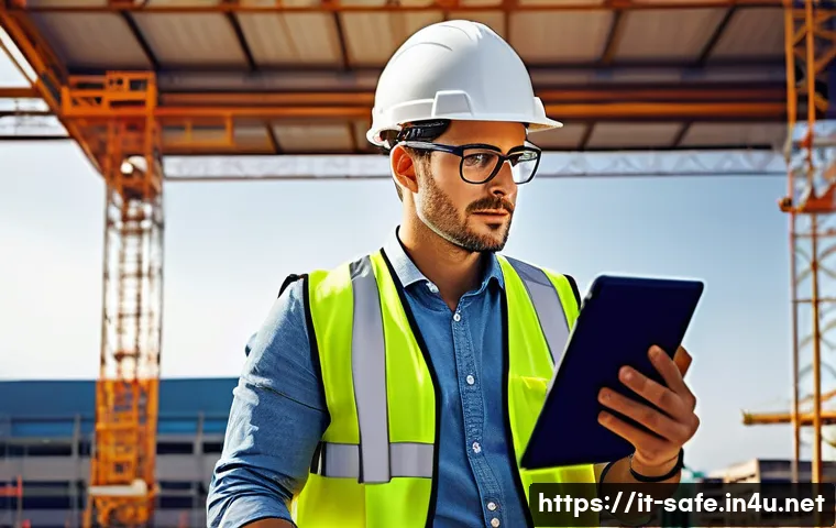 산업안전분야에서의 프리랜서 성공 사례 - A professional freelance safety consultant in an Italian construction site office, wearing business ...