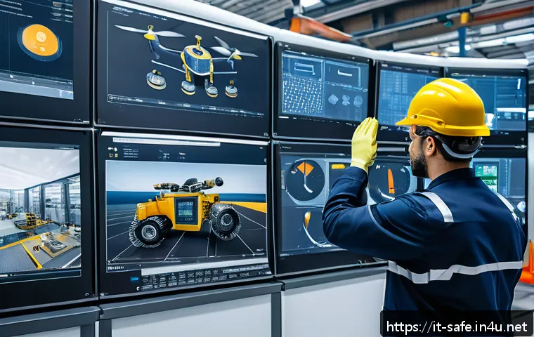 산업안전기사로서의 산업현장 점검 사례 - A high-tech industrial setting featuring a team of engineers and safety inspectors wearing protectiv...