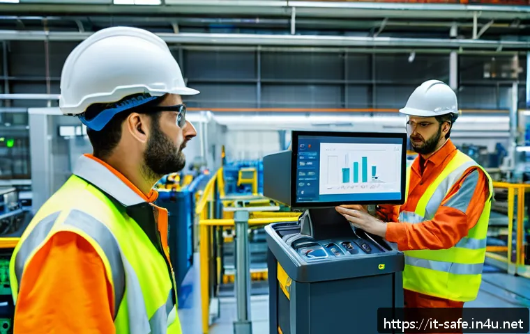 산업안전분야 최신 기술 트렌드 - A modern industrial factory floor in Italy featuring workers wearing safety gear and smart wearable ...